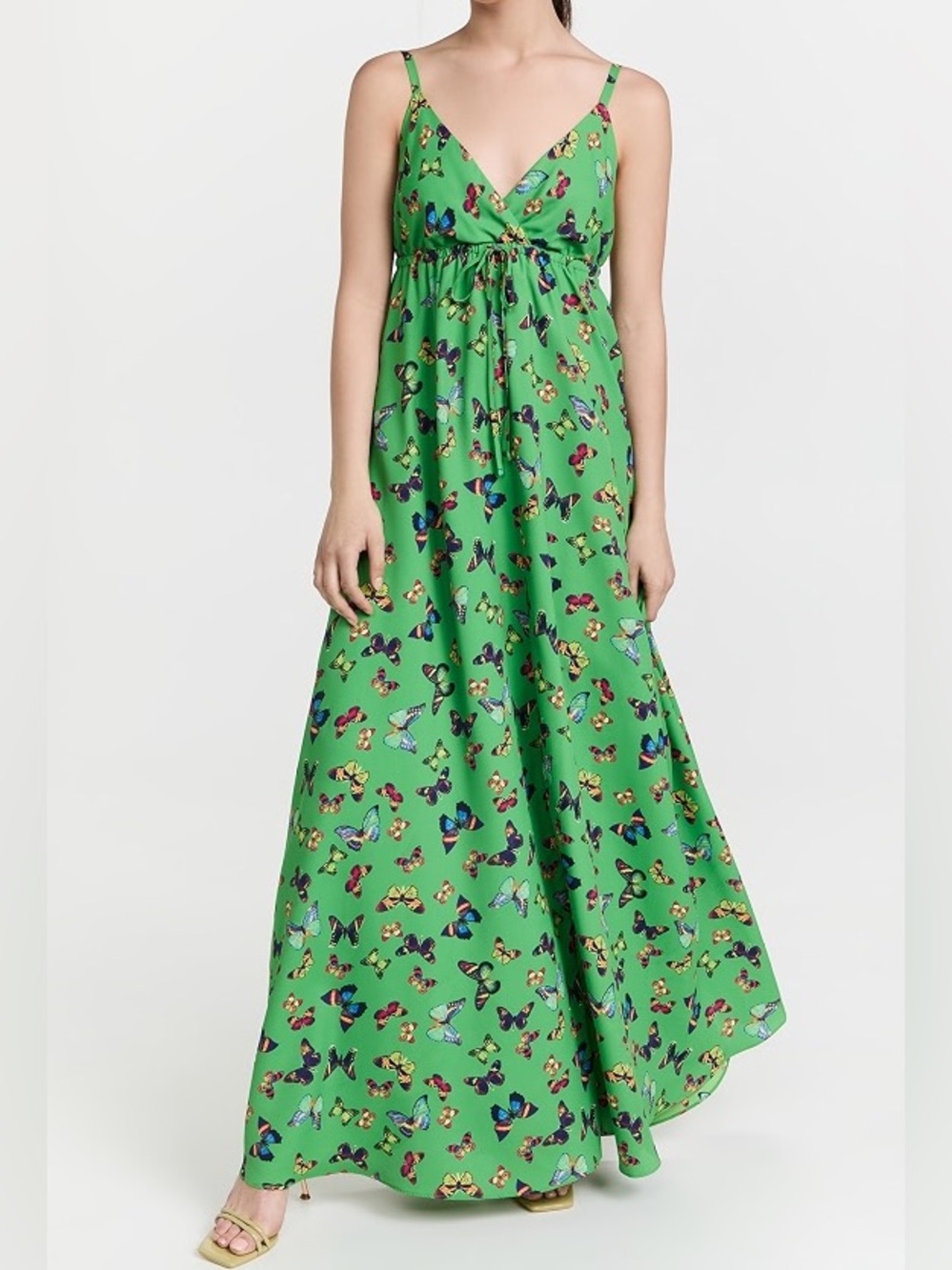 L'Agence Sachi‎ Drawstring Dress Maxi Length Green Butterfly Print Size L